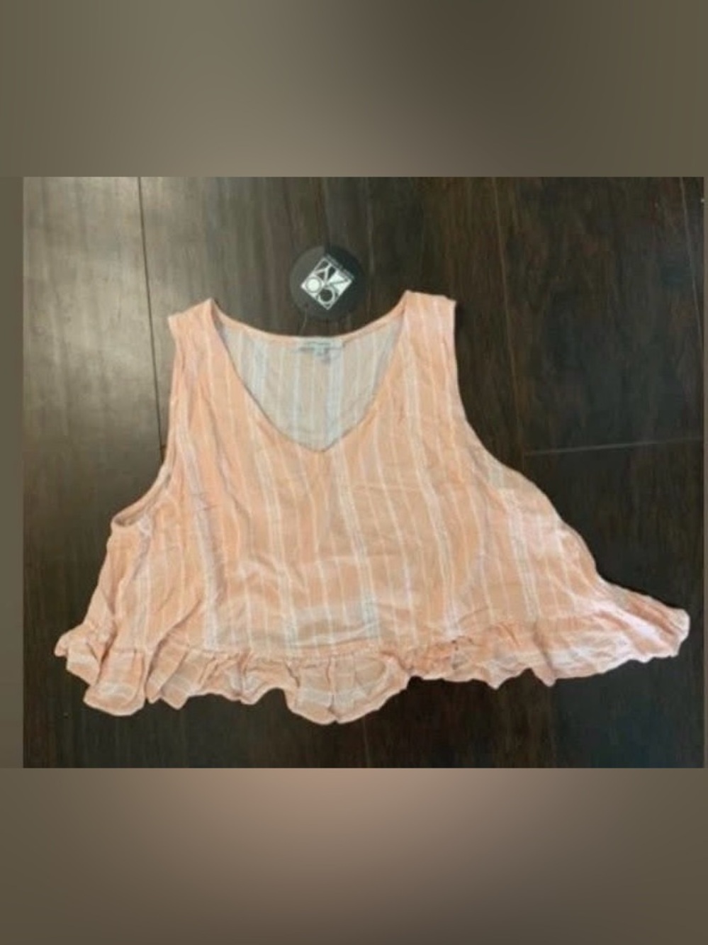 Cozy Casual Peach Striped Ruffle-Hem Sleeveless Tank